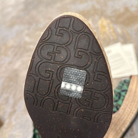 UGG Lucianna Marrakech Green/Blue Satin Espadrilles Wedge Sandals size 7.5 new - Picture 6 of 8